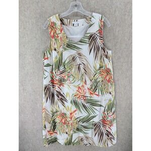 J Jill Love Linen Sleeveless‎ Tropical Floral Print V Neck Shift Dress Size S